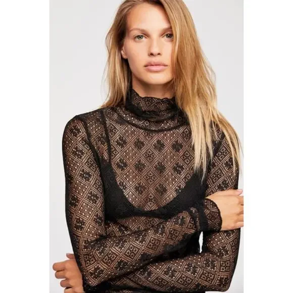 Free People black sweet memories lace layering top - Picture 1 of 4